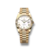 Close-up view of the Rolex Day-Date 118238 Clone Replica with a White Roman Numeral dial, Yellow Gold case, and President bracelet. A symbol of timeless luxury and precision craftsmanship."